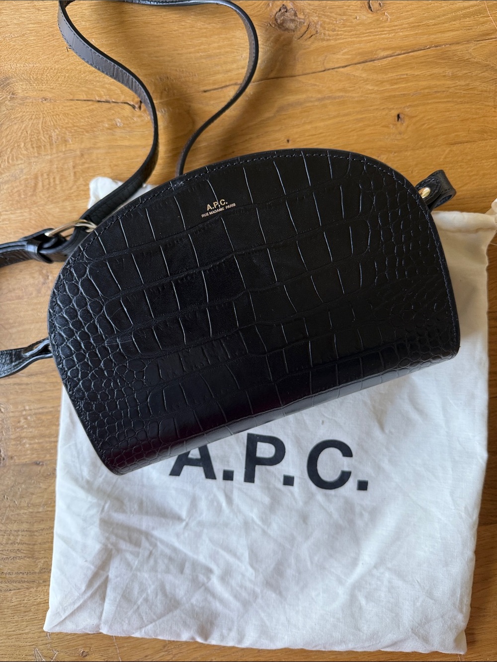 A.P.C. Black Croc-Embossed Demi Lune Leather Crossbody